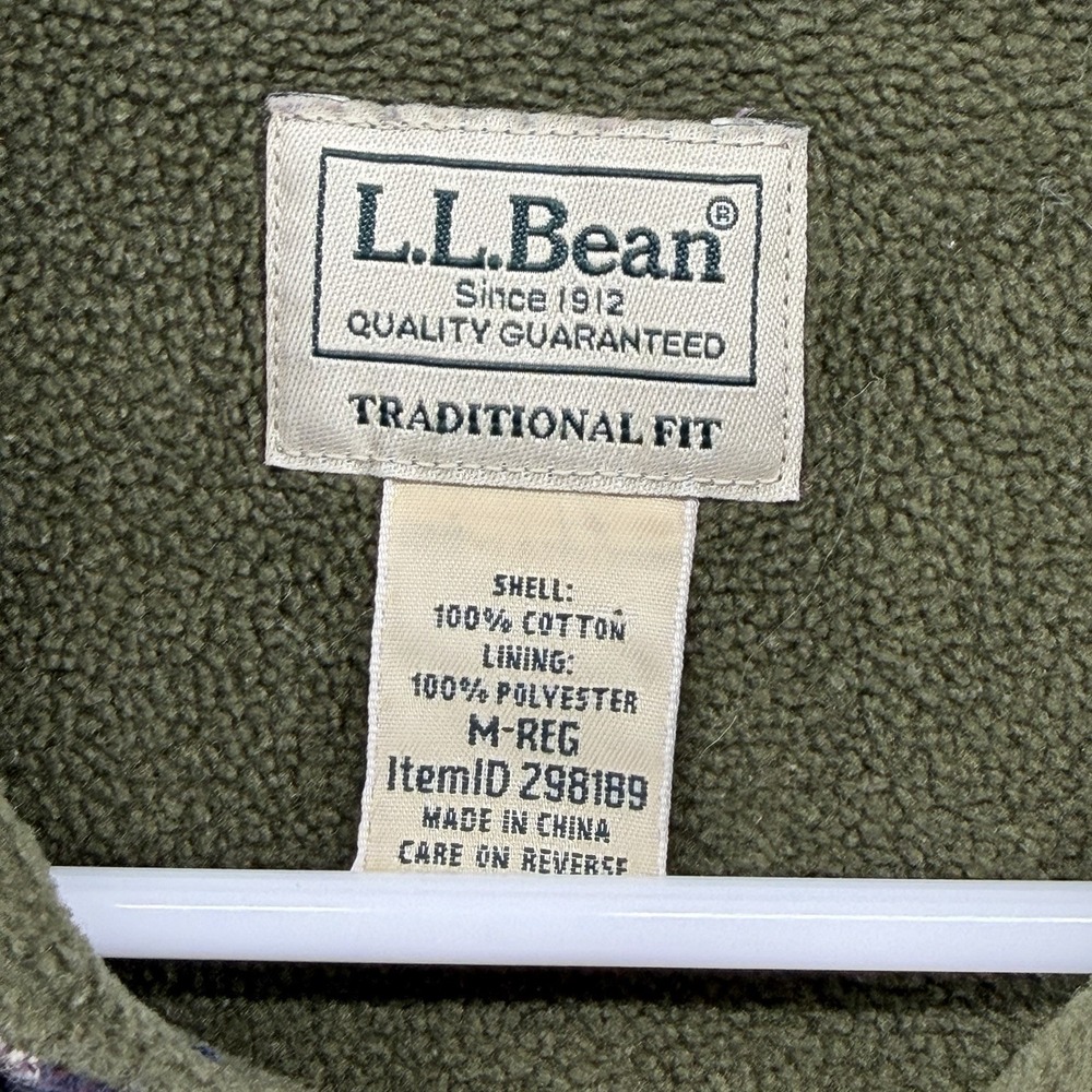 LL Bean Fleece Flannel Shacket Men Size Medium Reg Green Plaid Burgundy Winter - Picture 3 of 7